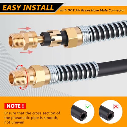 Brass DOT Air Brake Hose End Fitting, 1/2” Hose x 3/8” Male Connector with Spring Guard, Air Brake Hose Fitting - 2 Pack - size: 1/2" Hose X 3/8" Male, style: 4PCS KIT