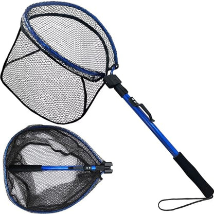 LBW Collapsible Fishing Net with Handle, Folding Kayak Net for Freshwater or Saltwater, Trout Catfish Bass Compact Rubber Landing Net - color: No Telescopic Pole