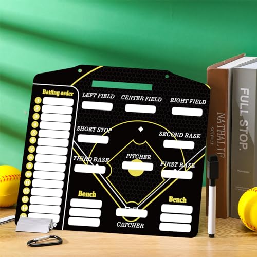 Engrowtic Magnetic Baseball Lineup Board for Dugout Metal Baseball Coaching Clipboard Softball Coaching Equipment with 30 Pcs Lineup Cards 2 Pcs Strong Clips and Erasable Pen for Batting (Black) - color: Black