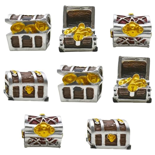 8Pcs Mini Aquarium Treasure Chest Miniature Gold Jewelry Box Model for DIY Diorama Craft Fish Tank Terrarium Decorations