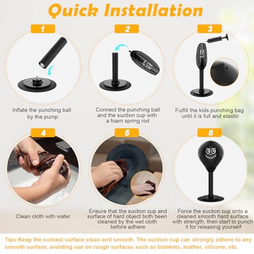 Strong Suction Desktop Punching Bag - Stress Relief Boxing Ball with Upgraded Durable Spring, Secured Office Home Desk Toy Gift for Kids, Friends, and Coworkers - color: Black
