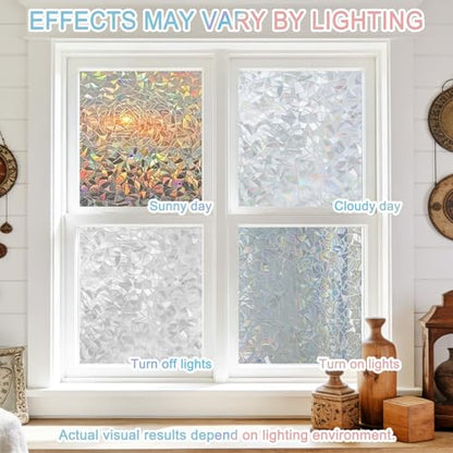 Underwater Life Octopus Coral Window Privacy Film,Heat Control Sun Blocking Static Cling Rainbow Film,Ocean Seaweed Fish Seahorse Non-Adhesive Glass Sticker Door Window Tint,17.7" x 78.7"