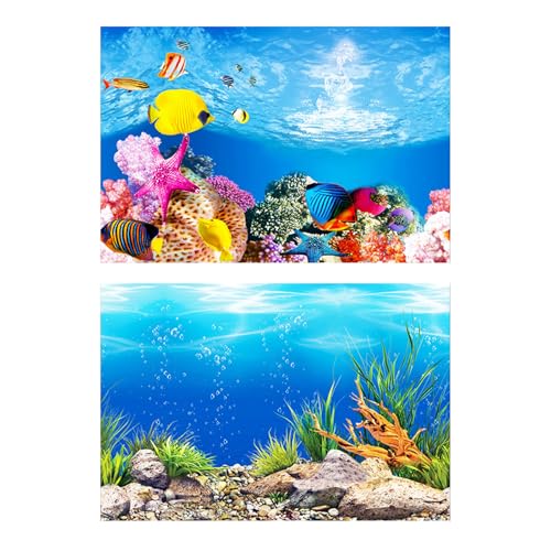 Double Sided Fish Tank Background 12 x 20 Inches for Fish Tanks Aquarium Backgrounds Decorative Poster Paper Sticker Waterproof Fish Tank Wallpaper