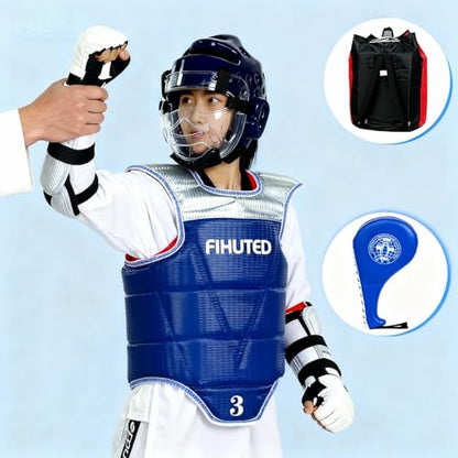 Taekwondo Sparring Gear Set with Helmet, Chest Guard, Arm & Shin Guards, Gloves & Foot Pads, Durable Lightweight Karate Protective Gear for Kids Youth Adults, Training Equipment with Carry Bag(1#)
