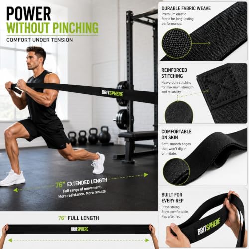 76-Inch Long Fabric Resistance Band Extended Heavy Duty Resistance Band - color: Black