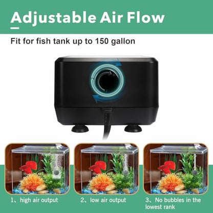 hygger 5W/10W Ultra Quiet Aquarium Air Pump, Adjustable Oxygen Aerator with Dual Outlets – 160 GPH/250 GPH for Fish Tanks up to 150 Gallons/600 Gallons - size: 5W, Up to 150 Gallon