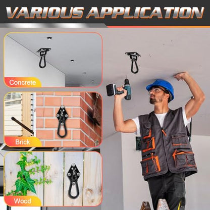 2 Packs M10 Stainless Steel Pad Eye Hooks, Swing Hanger 2204lbs Capacity with M10 Snap Hooks and Heavy-Duty Screws , for Porch Hammock Hanging Kit, Punching Bag, Yoga,Swing Hanging, Wall/Ceiling Mount