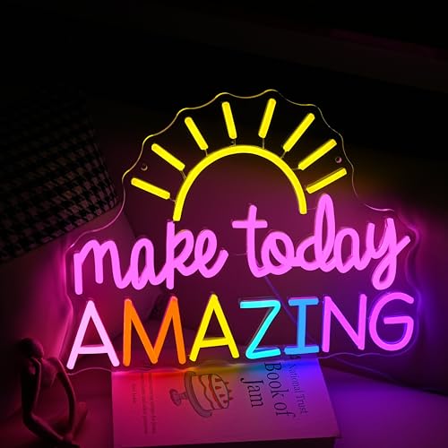 Make Today Amazing Neon Sign Yellow Sunrise Neon Light Inspirational Letter Neon Light Up Sign Boho Wall Art LED Light Sign for Party Birthday Cafe Wedding Gym - style: Half the Sun
