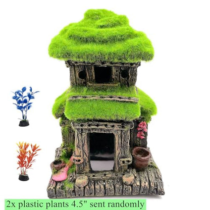 M2cbridge Aquarium Decorations Fish Hideout House Betta Cave with Green Lifelike Moss (Style 3) - style: Style 3