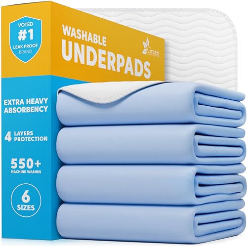 Washable Underpads - Large Pads for use as Incontinence Bed Pads, Reusable Pet Pads, Great for Dogs, Cats, Bunny, Seniors Bed Pad (Pack of 4-34x36)