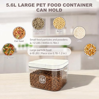 5-8Lbs/5.92Qt/5.6L Airtight Dog Cat Food Storage Container and Pet Storage Bin BPA-Free. PET Clear Stackable Dog Treat Containers for Pet Food/Rice/Dry/Cereals/Flour/Sugar/Bread