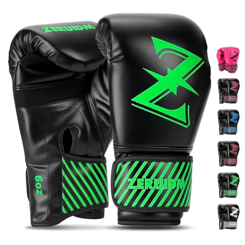 Kids Boxing Gloves 6 oz Youth Training Sparring Gloves for 3–12, Leather Ventilated Mesh, Boys Girls Junior Punching Gloves for PunchBag Focus Pads MMA Muay Thai Kickboxing - color: Green