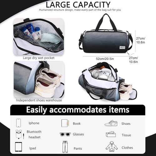 BESMART Gym Bags for Men with Side Pocket，38L Large Sports Gym Duffle Bag | Adjustable Strap&Shoe Compartment, Waterproof,Spacious,Wet Pocket,Durable Duffel Bag for Gym,Travel, Fitness,Black Gradient - color: Black Gradient with TPU POCKET