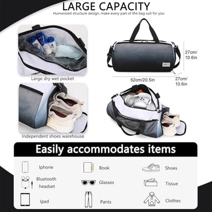 BESMART Gym Bags for Men with Side Pocket，38L Large Sports Gym Duffle Bag | Adjustable Strap&Shoe Compartment, Waterproof,Spacious,Wet Pocket,Durable Duffel Bag for Gym,Travel, Fitness,Black Gradient - color: Black Gradient with TPU POCKET