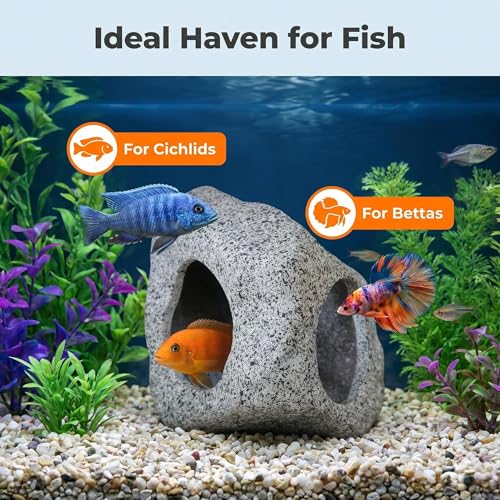 Aquarium Hideaway Rock Cave for Aquatic Pets to Breed, Play and Rest, Safe and Non-Toxic Ceramic Fish Tank Ornaments, Decor Stone for Betta