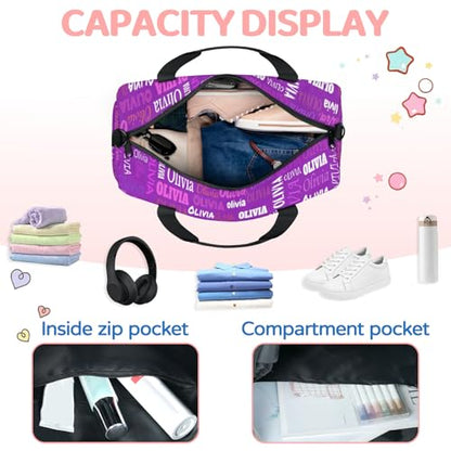 Personalized Teens Dark Purple Sport Duffle Gymnastics Carry On Bag - color: Dark Purple