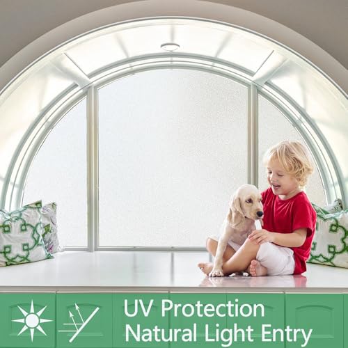 Window Privacy Film Frosted Glass Window Film Heat UV Blocking Static Cling Non-Adhesive Window Frosting Film for Bathroom Home Office(Frosted, 17.5" x 78.7")