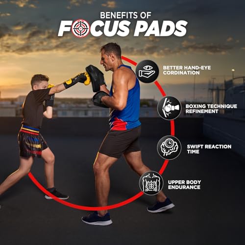 WYOX Boxing Bundle – Focus Mitts & Adult Boxing Gloves Set, Curved Punch Pads, MMA Training Gear for Muay Thai, Kickboxing, Sparring, Punching Bag Workout Equipment