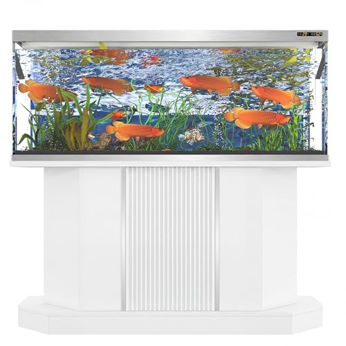 Modern 55-75 Gallon Fish Tank Stand with Power Outlet (4 AC 2 USB Ports), Heavy Duty Aquarium Stand with Cabinet Storage for Fish Tank, Turtle Tank, Reptile Terrarium, 1000LBS Capacity, White