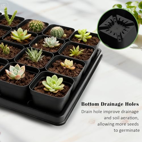 RooTrimmer 5 Pack 24 Cell Nursery Pots Trays with 2.8 inch (7CM) Square Nursery Pots 120pcs (Black), Plastic Seed Starter Tray with Drain Holes for Carrying and Holding Plant Pot(17"x11"x1.6") - color: Black, size: Pots 120 Pcs with 5 Pack Trays