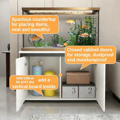 Aquarium Stand, Fish Tank Stand, Glass Container Base Cabinet With Storage Space, Suitable For Fish Tanks, Turtle Tanks, And Reptile/Amphibian Enclosures(White+White,35.4x15.7in)
