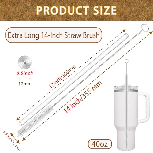 Straw Cleaner Brush Extra Long 14 Inch, 8-PCS Straw Brush Extra Long with 304 Stainless Steel Handle, Extra Long Pipe Tube Cleaner for Water Bottle, Coffee Kettle and Pipes.