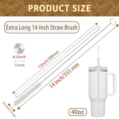Straw Cleaner Brush Extra Long 14 Inch, 8-PCS Straw Brush Extra Long with 304 Stainless Steel Handle, Extra Long Pipe Tube Cleaner for Water Bottle, Coffee Kettle and Pipes.