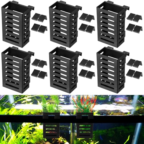 6PCS Aquarium Plant Holder with Hooks, Hanging Rimmed Tank Plant Pot Aquarium Planters Cups, Upgraded Aquatic Planter Cups for Fish Tank Aquaponic Planter and Aquascape Decorations (6)