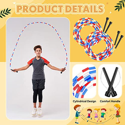Zubebe 16-foot Double Dutch Jump Ropes Bulk Segmented Skipping Colorful Beaded Ropes for Kids Adults Fitness Physical Education Gym Class School Sports Outdoor Activities, Red White and Blue