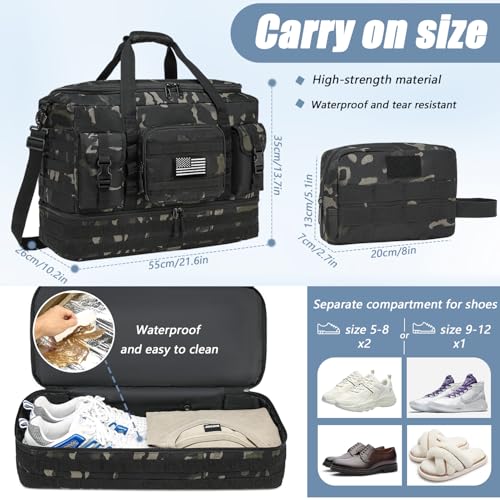 Tactical Duffle Bag - Gym Bag for Men with Shoe Compartment & Toiletry Bag | Carry on Luggage Mens Overnight Bag for Gym, Travel, Black CM - color: Black CM