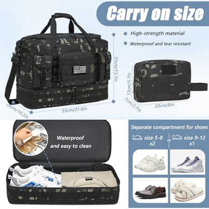 Tactical Duffle Bag - Gym Bag for Men with Shoe Compartment & Toiletry Bag | Carry on Luggage Mens Overnight Bag for Gym, Travel, Black CM - color: Black CM