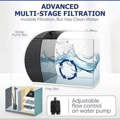 5 Gallon Fish Tank - Arc-Shaped Glass Tank w/LED Lights - Fish Tank Kit w/Filter, Water Pump, Bag of Filter Media & More - Beautiful Aquarium Set for Office & Home - Easy Assembly Starter Kit