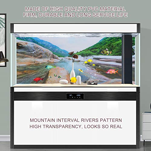 PVC Mountain Interval Rivers Fish Tanks Wallpaper, Aquarium Background Poster, Non - Glare Decor with Adhesive Backing for Freshwater Saltwater Tanks, 122x50cm