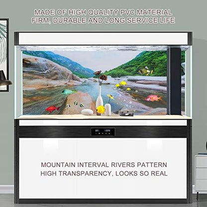 PVC Mountain Interval Rivers Fish Tanks Wallpaper, Aquarium Background Poster, Non - Glare Decor with Adhesive Backing for Freshwater Saltwater Tanks, 122x50cm