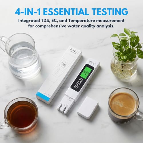 TDS Meter Digital Water Tester 4 in 1 TDS EC & Temperature(°C,°F) Meter, 0-9999 ppm Meter, Portable Large Display Water Testing Kits for Drinking Water Hydroponics Aquarium, RO/DI System - color: White Black