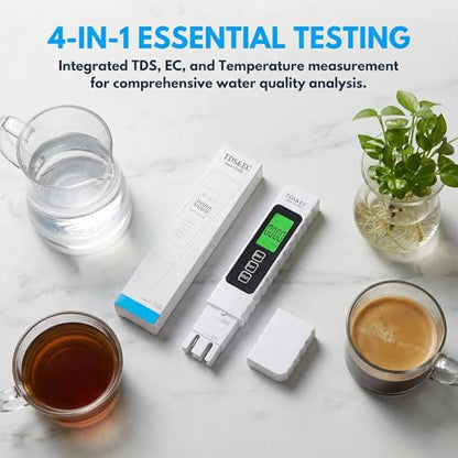 TDS Meter Digital Water Tester 4 in 1 TDS EC & Temperature(°C,°F) Meter, 0-9999 ppm Meter, Portable Large Display Water Testing Kits for Drinking Water Hydroponics Aquarium, RO/DI System - color: White Black