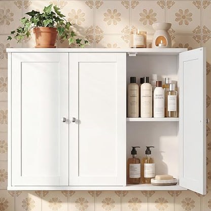 VASAGLE Siren Collection - Bathroom Wall Cabinet, Hanging Bathroom Storage Cabinet, for Medicines, Farmhouse, 4 Adjustable Shelves, 7.9 x 31.5 x 23.6 Inches, Cloud White UBBK350WB01S