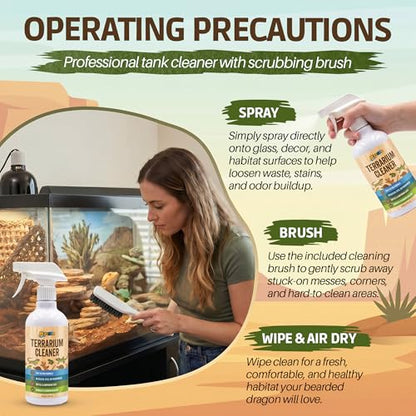 Bearded Dragon Tank Cleaner Kit with Brush, 16oz Reptile and Amphibian Habitat Cleaning Kit for Turtle, Gecko, Lizard Terrarium, Quickly Removes Waste and Messes