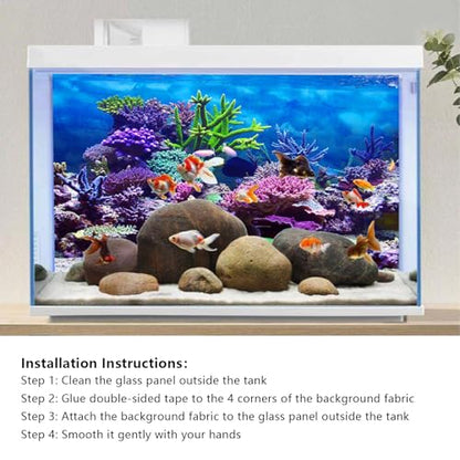 YongFoto Ocean Theme Fish Tank Background 36x14 inch Coral Seaweed Reef Rock Tropical Fish Underwater Sea World Polyester Backdrop Reptile Habitat Terrarium Aquarium Background