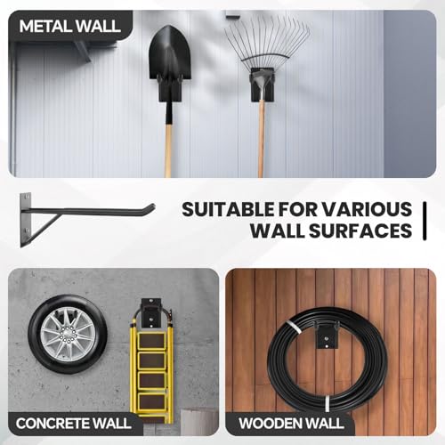 14" Large Heavy Duty Garage Hooks, 4-Pack Steel Garage Storage Hooks with Support Rods, Utility Wall Mount Hangers for Power Tools, Car Tires, Ladders, Chairs, Garden Tools and More - size: 4-Pack 14" Heavy Hooks