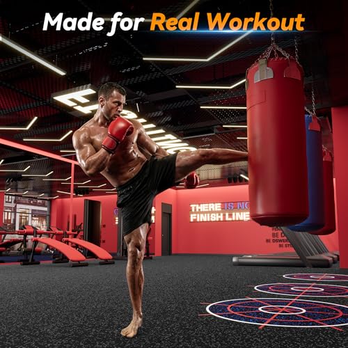 SUPERJARE 1" Extra-Thick Rubber Top Exercise Mat, Gym Flooring for Home Gym | Puzzle Gym Mat for Workout Equipment, Interlocking Floor Tiles with EVA Foam, 36 Pcs 144 Sq Ft, Black/Grey - size: 36 Tiles (144 Sq Ft)