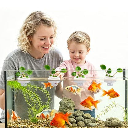 Floating Aquarium Plant Holders with Suction Cups (4 Pack), Translucent Baskets for Fish Tanks, Aquatic Anchors for Live Water Flora Cultivation, Betta & Shrimp Tank Aquascape Ornaments
