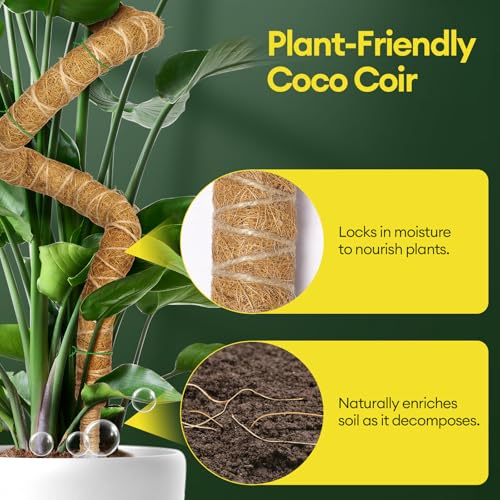 3-Pack 48” Bendable Moss Pole Monstera Plant Support for Climbing Indoors Plants, Coir Moss Poles Moss Sticks Plant Pole DIY, Plant Support Stake for Potted Plants