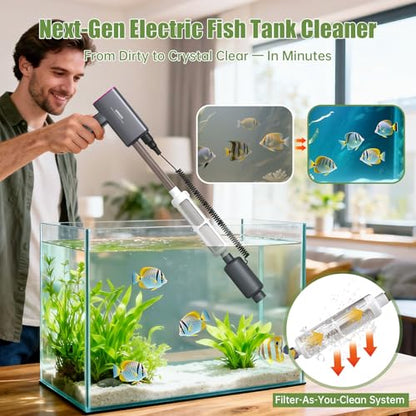 Cordless Aquarium Vacuum Gravel Cleaner: 6-in-1 Electric Fish Tank Cleaner, 36W Rechargeable & 650GPH Strong Suction Automatic Water Changer, Touch Control, Fits 5–150 Gallon Tanks