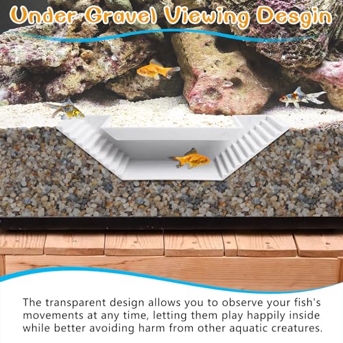 Aquarium Underground Tunnel Small Fish Cave Hideout with 2 Entrances Under Gravel Viewing Shrimp Tunnel Plastic Fish Tank Decoration (White) - color: White