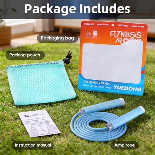 YUEDONG 7mm Thick PVC Jump Rope with Ball Bearings for Men and Women | 7mm thick PVC rope, ball bearings, ergonomic anti-slip grip, adjustable length, for cardio, fat burning and home workouts - color: BLUE