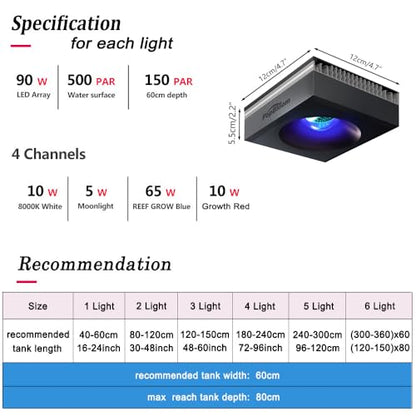 RL90 Reef Marine Led Aquarium Lighting Full Spectrum Reef Aquarium LED Lighitng for Coral Saltwater Fish Tank(RL90 with Hang Kit) - size: RL90 with Hang Kit