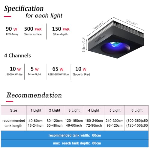 RL90 Reef Marine Led Aquarium Lighting Full Spectrum Reef Aquarium LED Lighitng for Coral Saltwater Fish Tank(RL90 with Arm Kit) - size: RL90 With Arm Kit