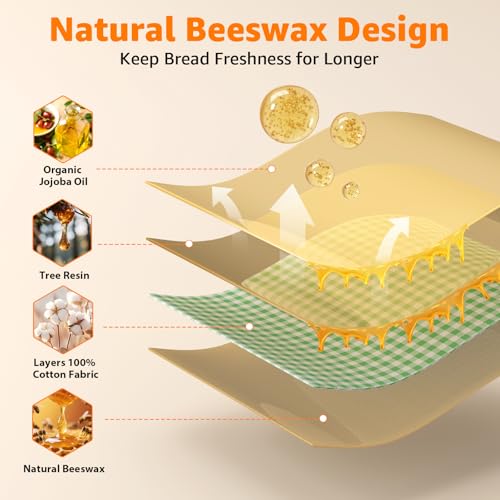 Large Beeswax Bread Bags for Sourdough, 13" W x 17" H Reusable Cotton Material, Ideal for Sourdough Bread Storage to Keep Fresh Lock Moisture Bread Boxes (2 Pack)
