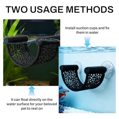 Betta Fish Hammock, White Floating Resting Leaf with Suction Cup - Aquarium Perch Ledge for Bettas, Shrimp, and Nano Fish - Minimalist Tank Decor & Accessory (Black)